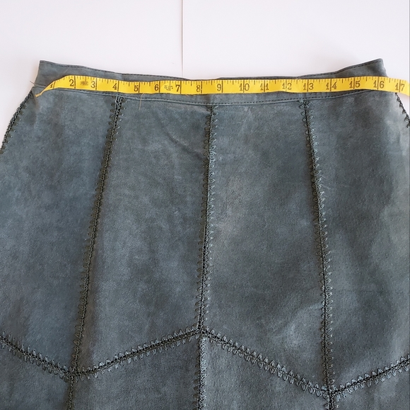 Vintage Retro Hippie Boho Patchwork Robert Louis Green Suede Skirt Size Large - Picture 4 of 8